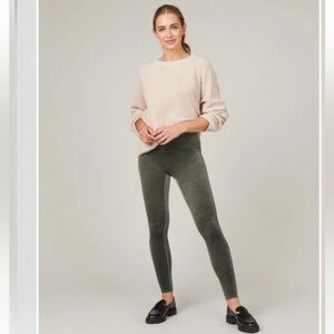 Spanx Dark Palm Green Soft Velvet Leggings Pants Size Small Nwt